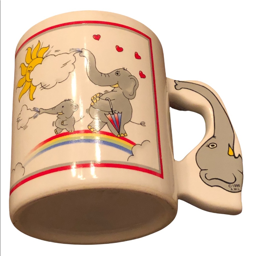 Rainbow Mug blustery windy day cartoon elephant mug vintage